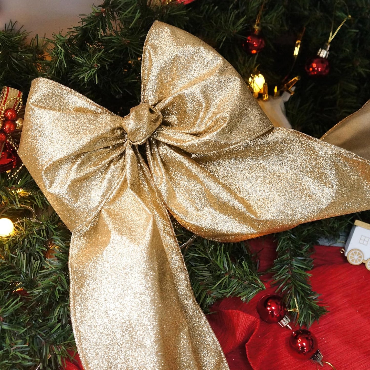 CT CRAFT LLC Glitter Wired Ribbon 6" x 10 Yards Light Gold for Christmas Home Decor Bow Gift Wrapping DIY Crafts Wreath