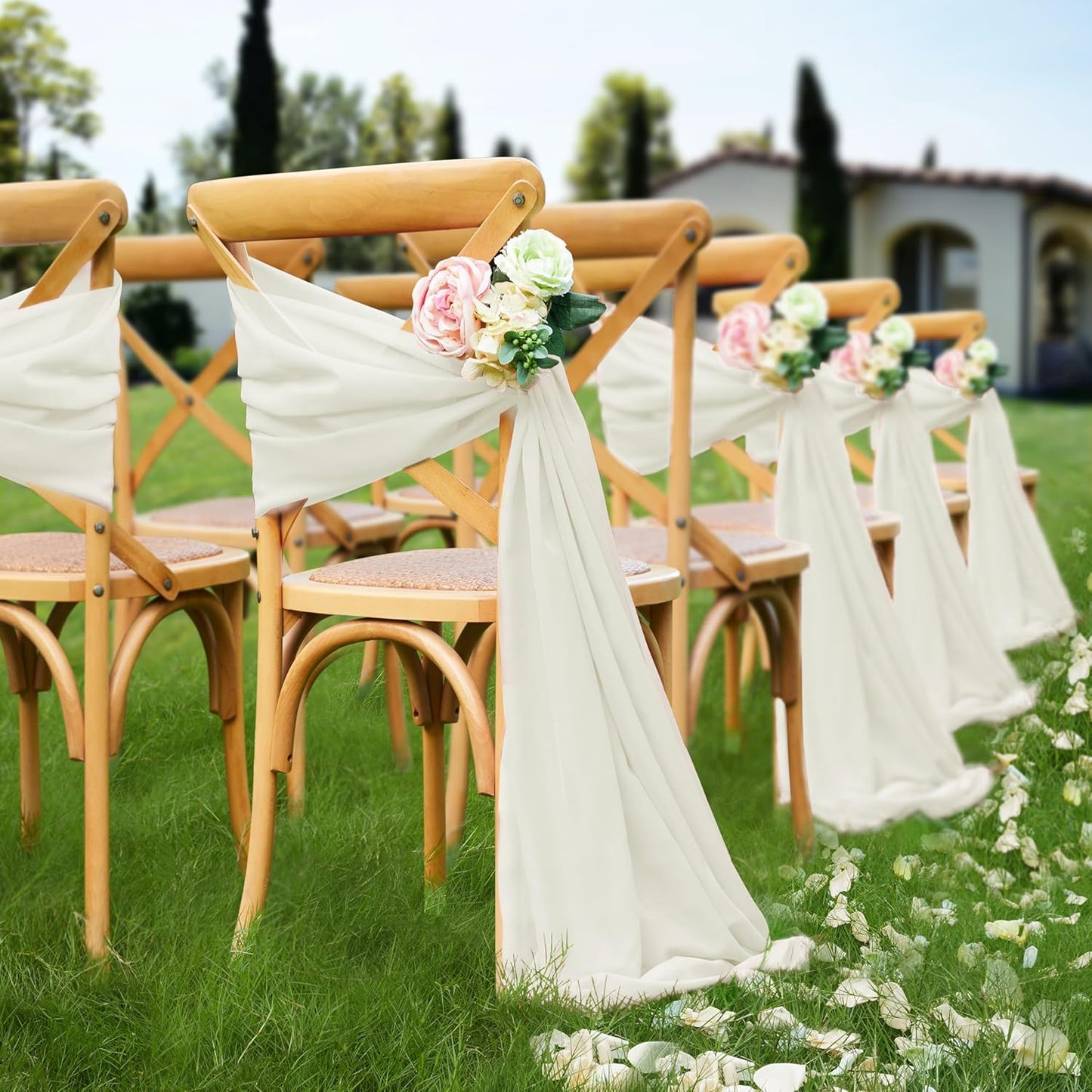 VACVELT Wedding Arch Draping Fabric, Ivory Chiffon, 1 Panel Sheer Drapes, 30 Inch x 20ft Chiffon Backdrop Curtain, Outdoor Sheer Drapery for Ceremony Party Ceiling