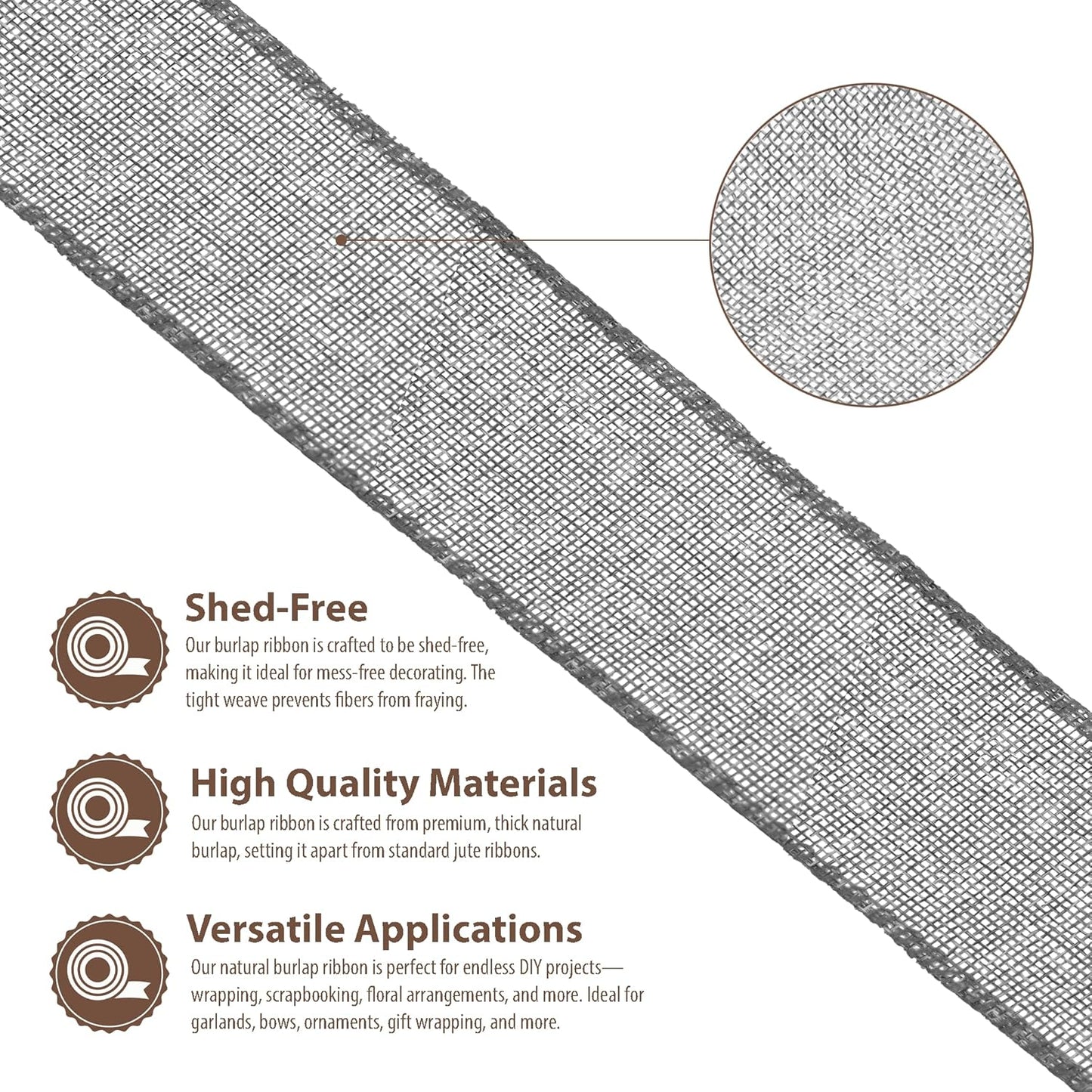 Mandala Crafts Gray Burlap Wired Ribbon 2.5 Inches Wide Jute Ribbons for Crafts - 10 Yds Roll Rustic Burlap Wrap Trim Ribbons for Wreaths Bows Party Decoration