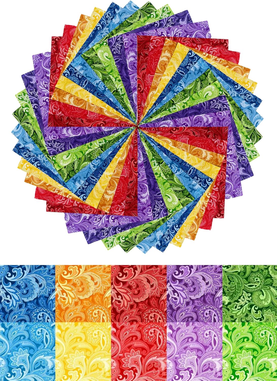 HANPATQUI 50PCS 8 x 8 inch Paisley Printed 100% Cotton Fat Quarters Fabric for Sewing and Quilting Bundles Precut Fabric Square for DIY Craft Patchwork