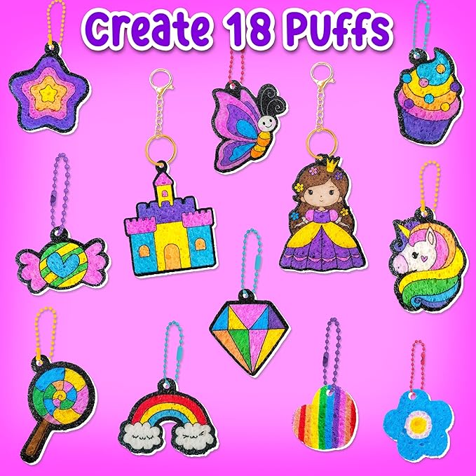 AGENTLAN Magic Puff Kit for Kids, 3D Art Kit with Unicorn & Princess, Craft Stuff for Kids, Foam Texture Paint Set, Easy DIY Crafts Gift for Girls & Boys Ages 4, 5, 6, 7, 8, 9