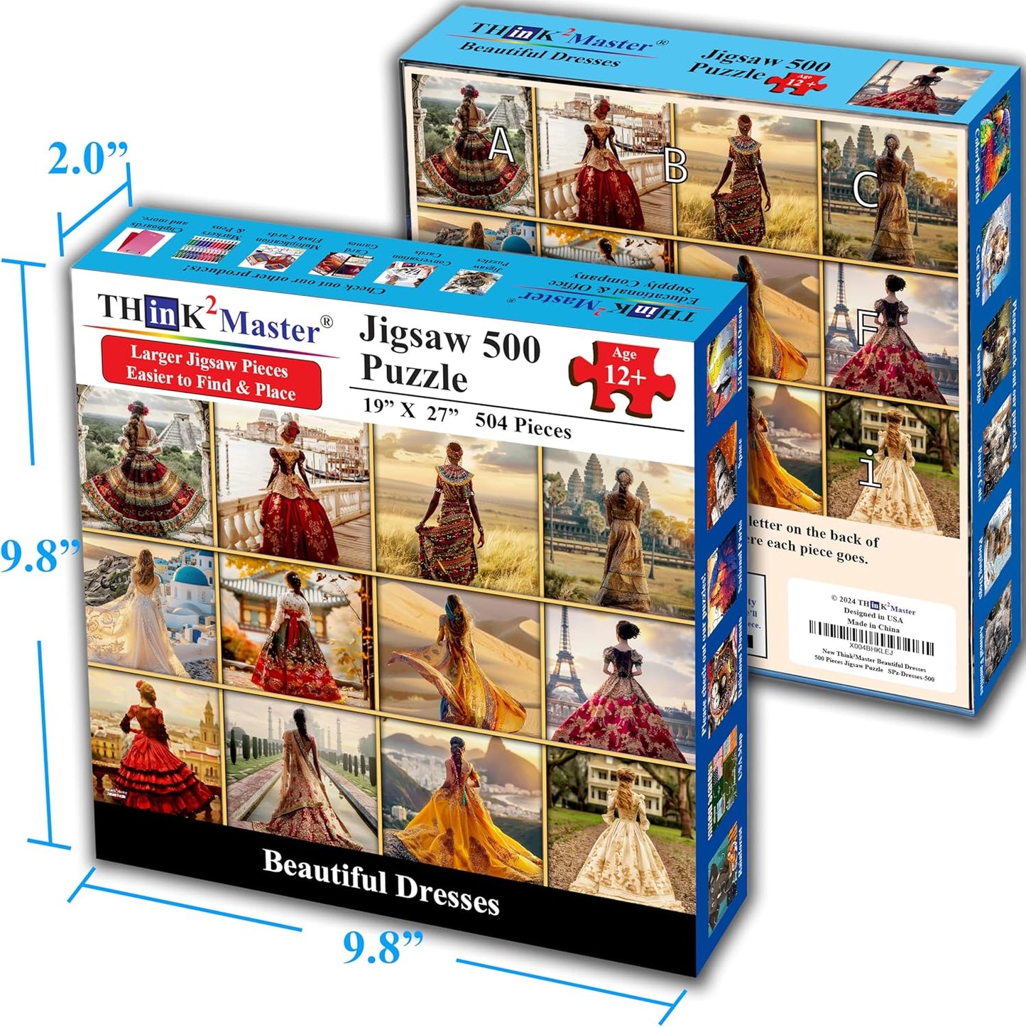 Think2Master Beautiful Dresses from Around The World 500 Pieces Large Format Jigsaw Puzzle for Kids 12+, Teens, Adults & Families. Elegant Dresses Vibrant Colors, Cultural Art Size: 26.8” X 18.9”