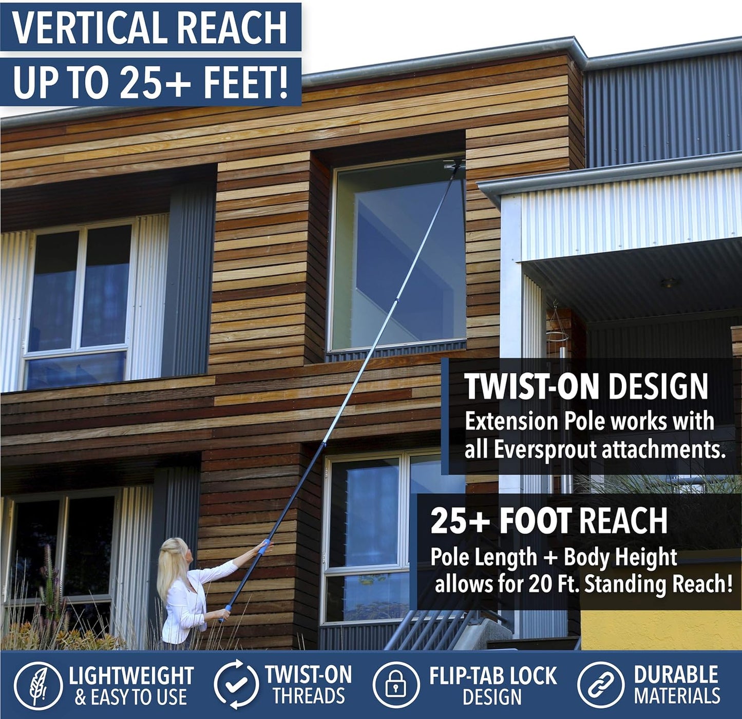 EVERSPROUT 6.5-to-18 Foot Telescopic Extension Pole (25 Ft Reach) | Lightweight Sturdy Aluminum | Easy Flip-Tab Lock Mechanism | Twist-On Metal Tip works for Squeegee, Duster, Paint Roller (pole only)