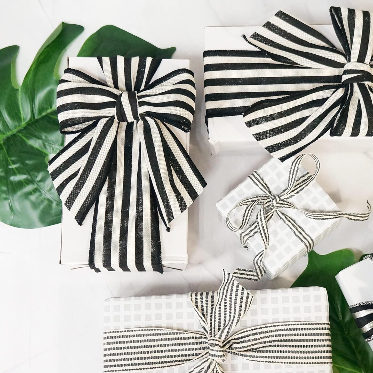 CT CRAFT LLC Striped Canvas Cotton Ribbon 2.5" x 50 Yards Ivory/Black Stripes for Thanksgiving Christmas Home Décor Gift Wrapping Outdoor Tree Topper Bow Wreath