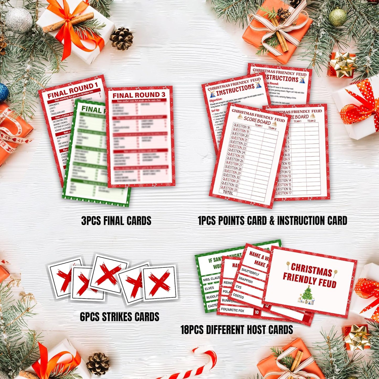 Christmas Friendly Feud Game, Funny Christmas Party Games, Friendly Feud Trivia Quiz for Family, Winter Xmas Holiday Party Supplies for Adults -09