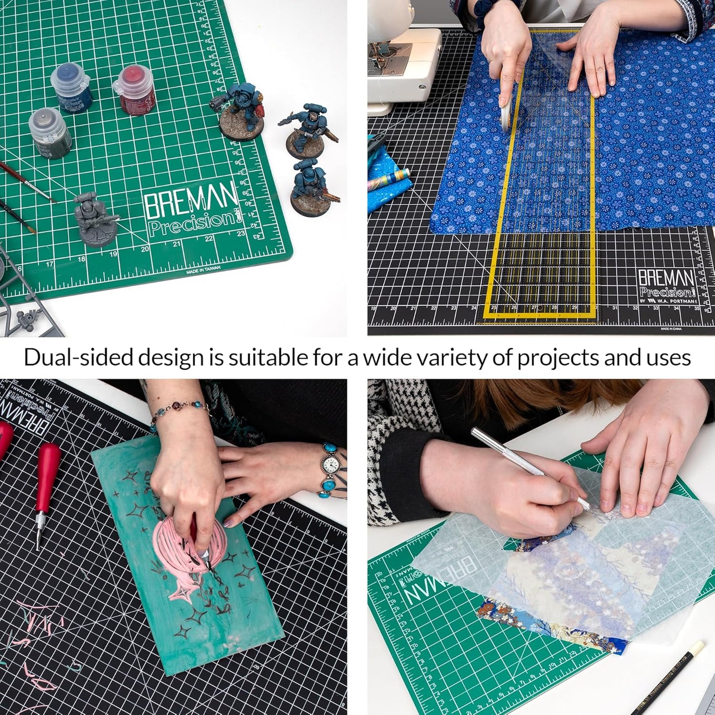 Breman Precision 18x24 Inch Self Healing Cutting Mat - 2-Sided 5-Ply PVC Green/Black Cutting Mats for Crafts, Sewing, Quilting and DIY Projects - Durable and Non-Slip Design with Precise Grid Lines