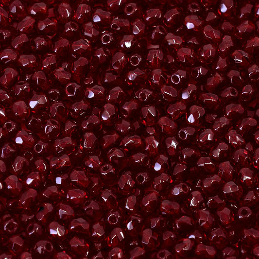 100 pcs Faceted Fire Polished Pressed Czech Glass Beads 3mm (0.12in), Bohemian Dark Ruby Red - 90100
