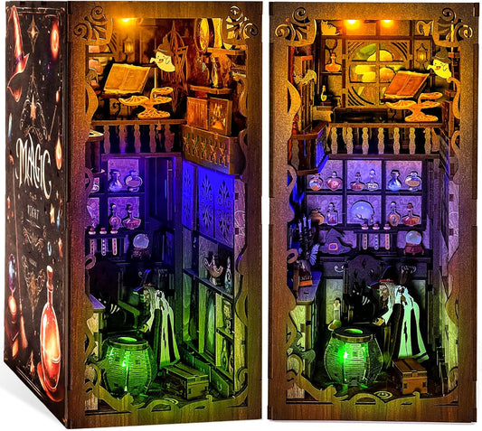 Book Nook Kits for Adults, Miniature House Dollhouse Kit for Teens, DIY Crafts for Adults, Bookshelf Decor Magic House with LED Light, Gifts for Family and Friends