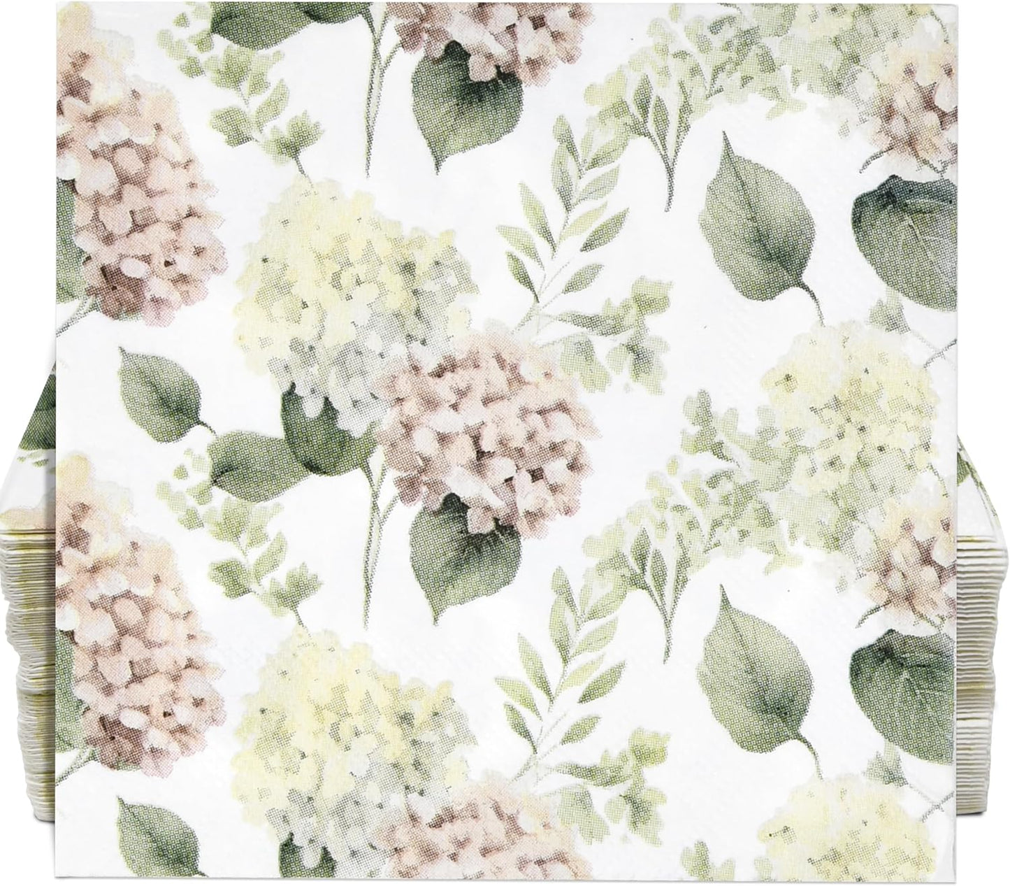 100 Pcs Hydrangea Scatter Floral Cocktail Beverage Napkins Hydrangeas Flowers Disposable Paper Dessert Napkin for Spring Summer Birthday Party Supplies