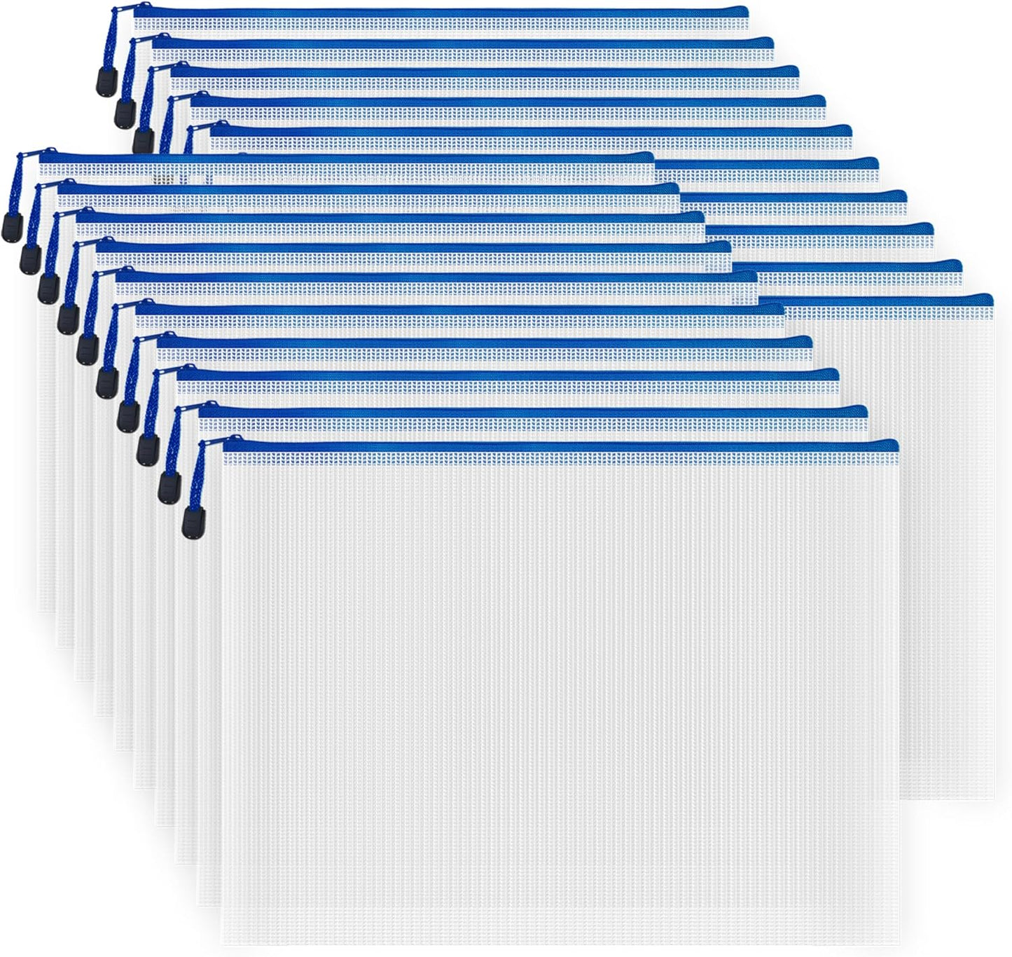 AUSTARK 20 Pcs Zipper File Bags, Plastic Mesh Pouch, Board Game Storage Bag, Waterproof Bags for Office School (B4 Size 15''x11'', White and Blue)