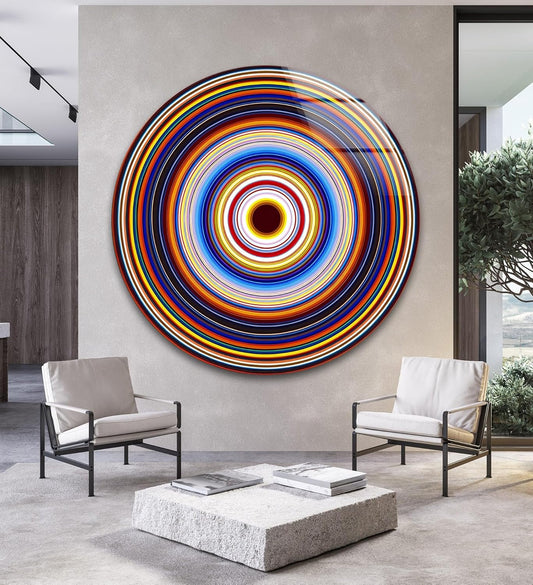 My Photostation.com 20''(50cm) Diameter Colorful Concentric Circles Round Glass Wall Art Tempered Glass Printing Wall Decor Large Wall Art Wall Hangings