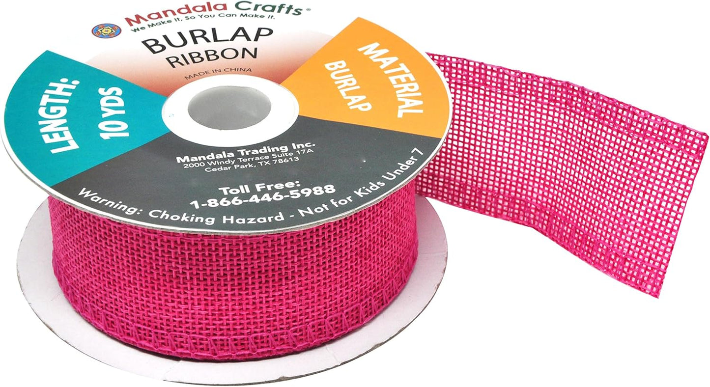 Mandala Crafts Hot Pink Burlap Ribbon 1.5 Inches Wide Jute Ribbons for Crafts - 20 Yds Roll Rustic Burlap Wrap Trim Ribbons for Wreaths Bows Wedding Party Decoration