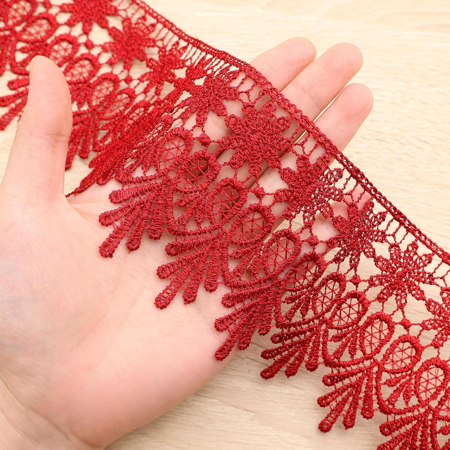 GXTIZAS Burgundy Lace Trim 5 Yards Wide Venise Lace Ribbon Embroidered Edge Trim for Sewing Crafts Pillow Case