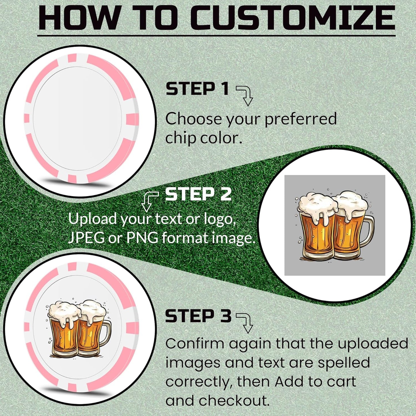 50 Custom Poker Chips, Personalized with Your own Logo, Photo or Text - 11.5g Casino Chips for Poker Gram, Tournaments, Business Card, Token