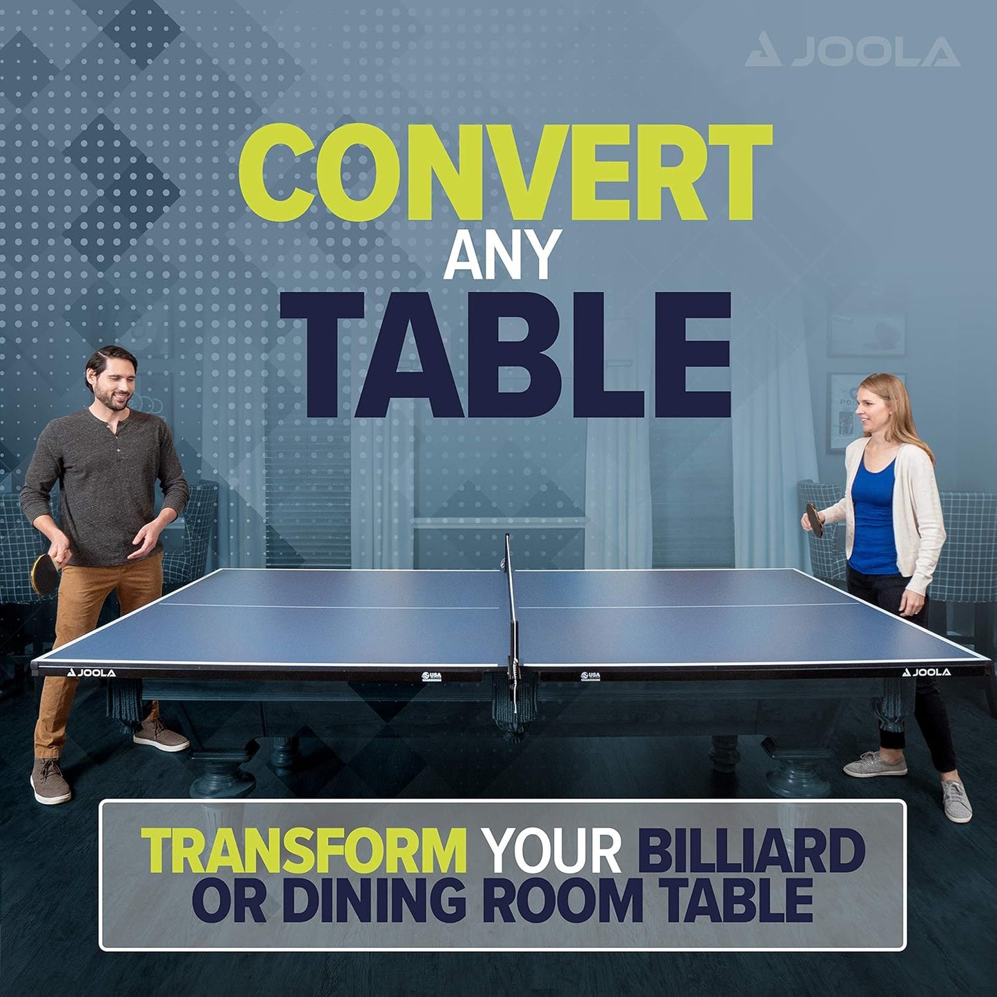 JOOLA Ping Pong Conversion Top with Net Set for Billiard and Pool Tables - Regulation Top Converts Billiards into Ping Pong Table - Includes Foam Padding for Protection - Steel Frame Option
