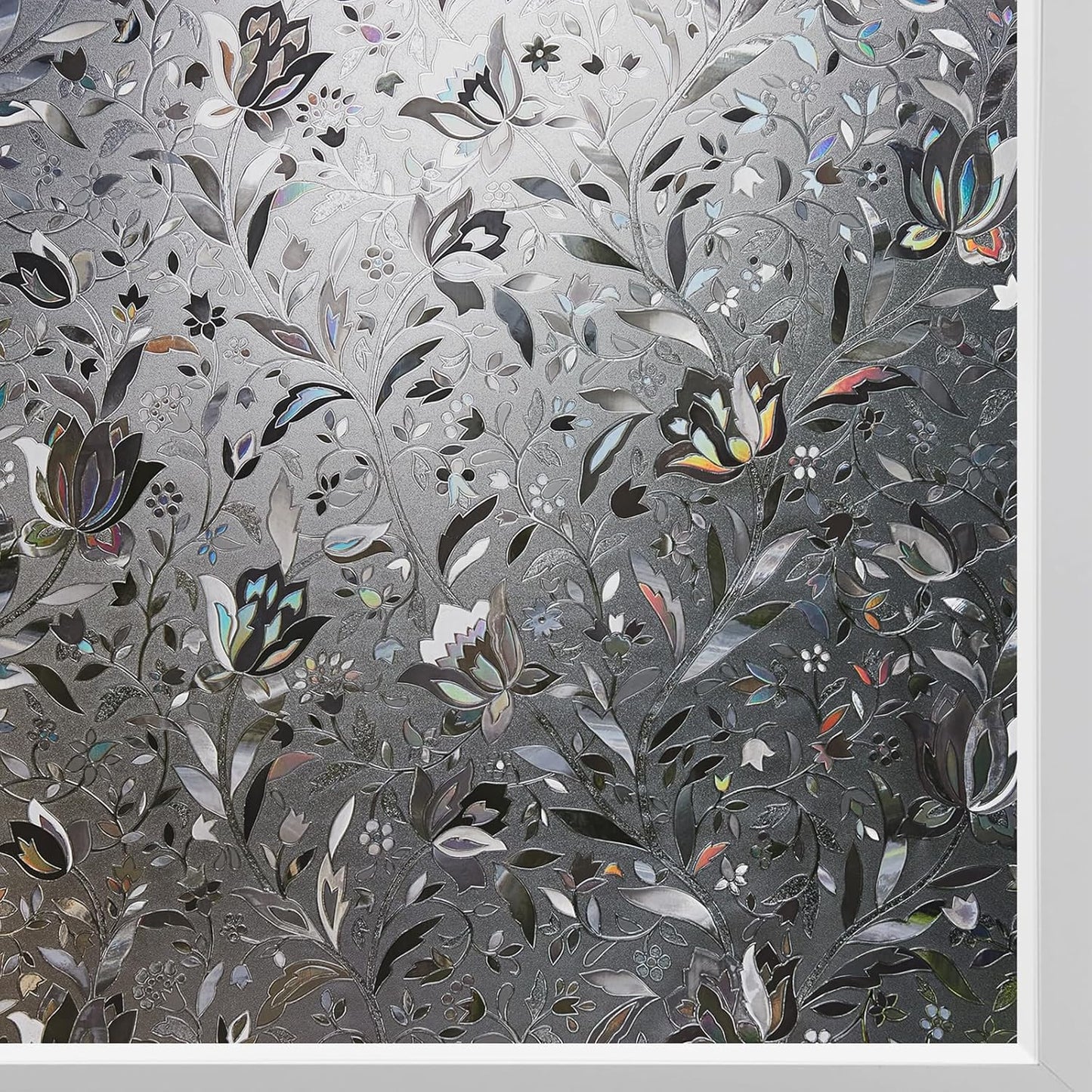 Kromapolis Window Film, Window Privacy Film Frosted, Vinyl Glass Covering, Stained Glass Decorative Film, Static Window Clings, Non-Adhesive (Grayish Black, 17.5 x 78.7 inch)