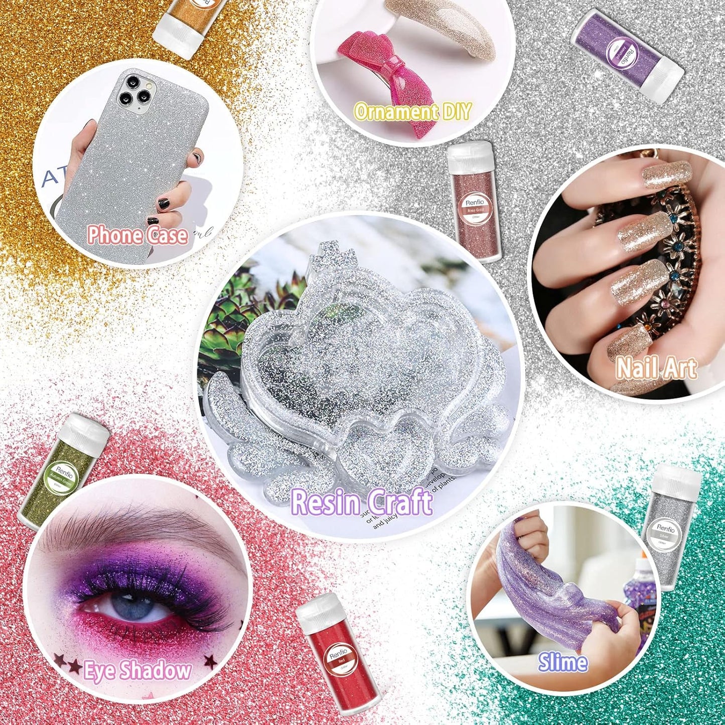 Renfio 32 Colors Glitter Set, 16.93oz 480g Ultra Fine Glitter Powder PET 1/128" 0.008" 0.2mm Resin Suppies Assorted Craft Glitter for Fake Nails, Resin Art, Tumblers, Slime, Hair, Bomb