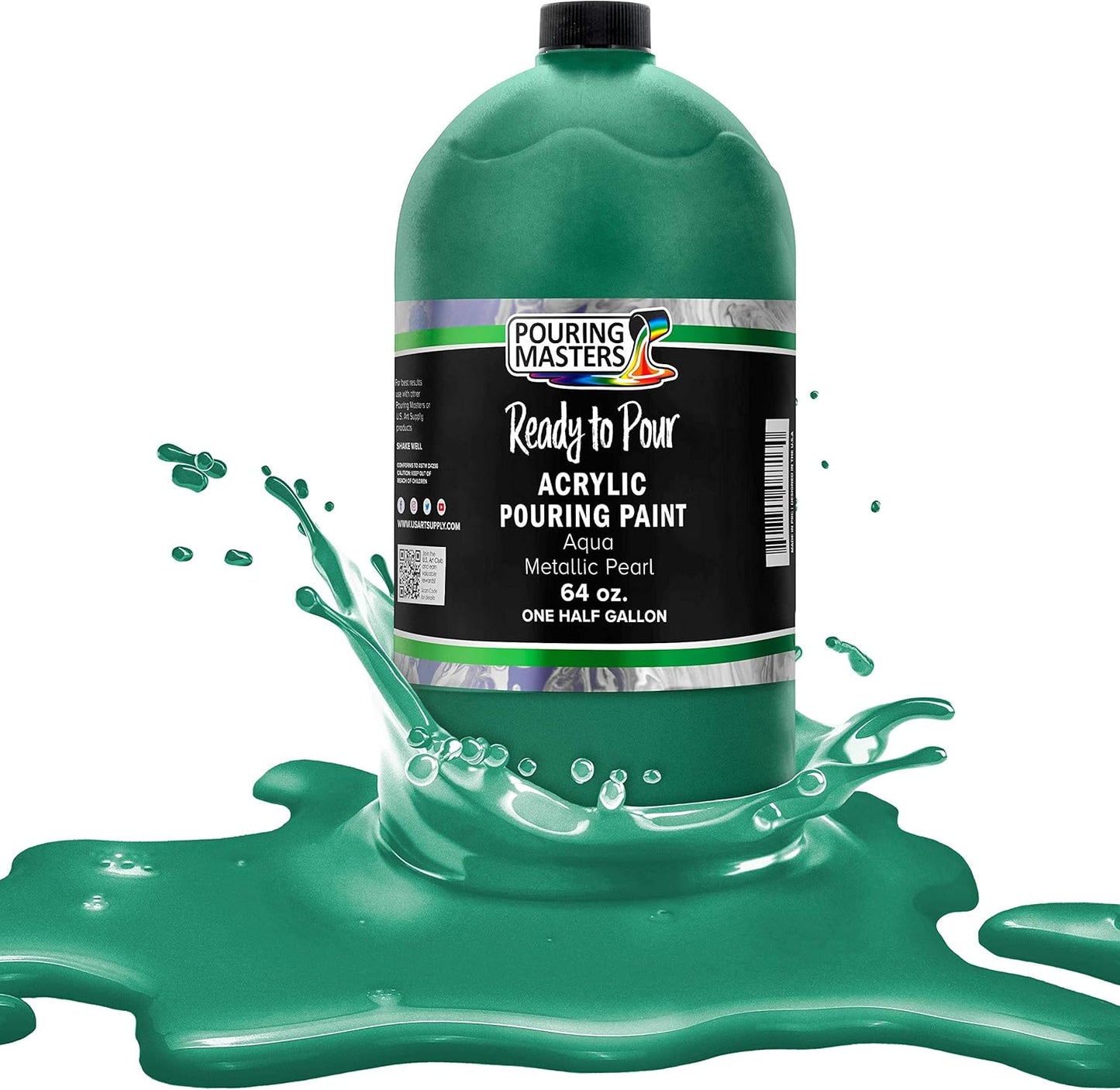 Pouring Masters Aqua Metallic Pearl Ready to Pour Acrylic Pouring Paint - Premium 64-Ounce Pre-Mixed Fluid Acrylic Paint - Fluid Art Supplies for Canvas, Wood, Paper, Tile & Rocks