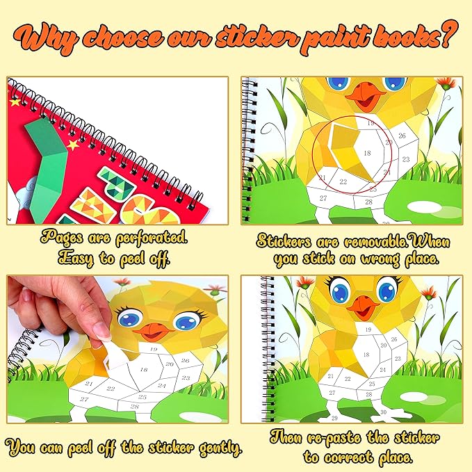 90shine 4PCS Crafts for Kids Ages 4-8 Sticker Books - Includes Dinosaur Llama Turtle and More Animal Designs Gift Party Create 40 Pictures