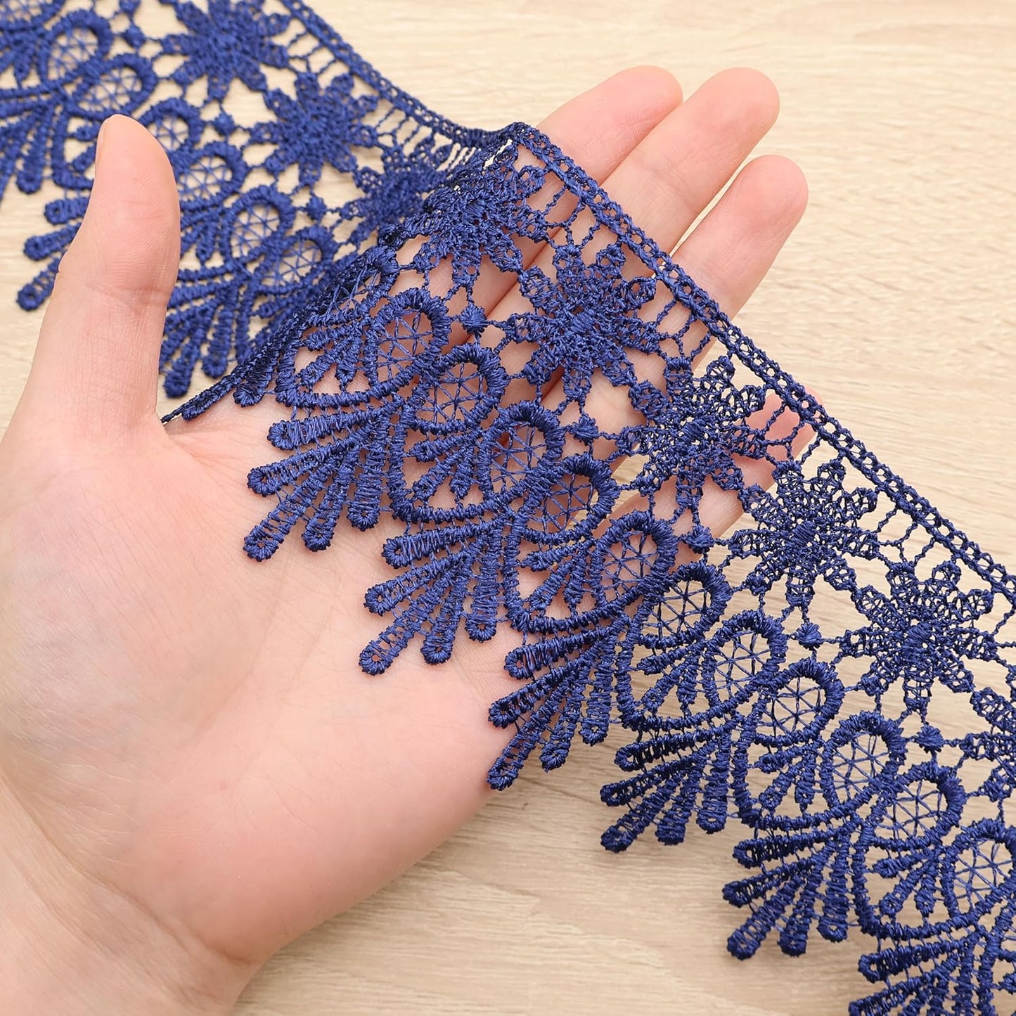 GXTIZAS Navy Blue Lace Trim 5 Yards Wide Venise Lace Ribbon Embroidered Edge Trim for Sewing Crafts Pillow Case