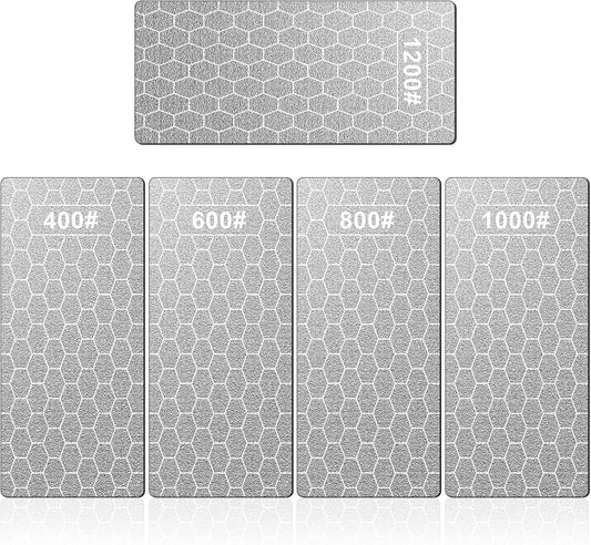 Diamond Sharpening Stone, 5 Pcs Knife Sharpening Stone with Extra Fine/Coarse Plate and Non-slip Base, 400/600/800/1000/1200 Grit