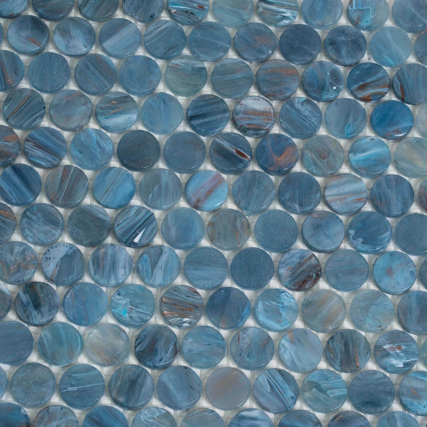 Denim Blue Penny Round Mosaic Glass Tile – Sample Swatch- 4"x5" - Luxurious Design for Bathroom Walls, Kitchen Backsplash, Shower Walls - Elegant Wall Decor - NOT Peel and Stick Tile