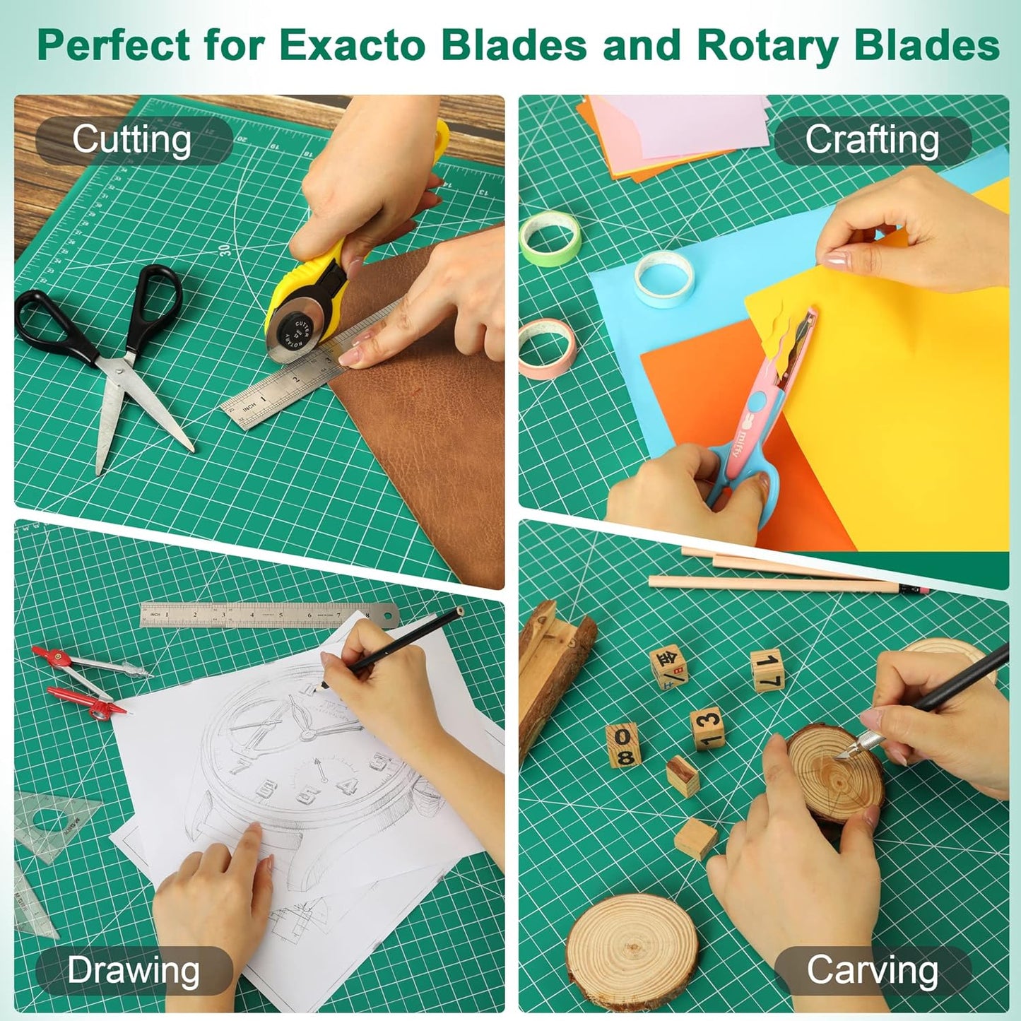 Density-upgraded 24" x 36" Large Self Healing Sewing Mat, Idemeet Rotary Cutting Mat 5 Play Cut Board for Crafts Hobby Project, Scale Size 24" x 36", A1, Green