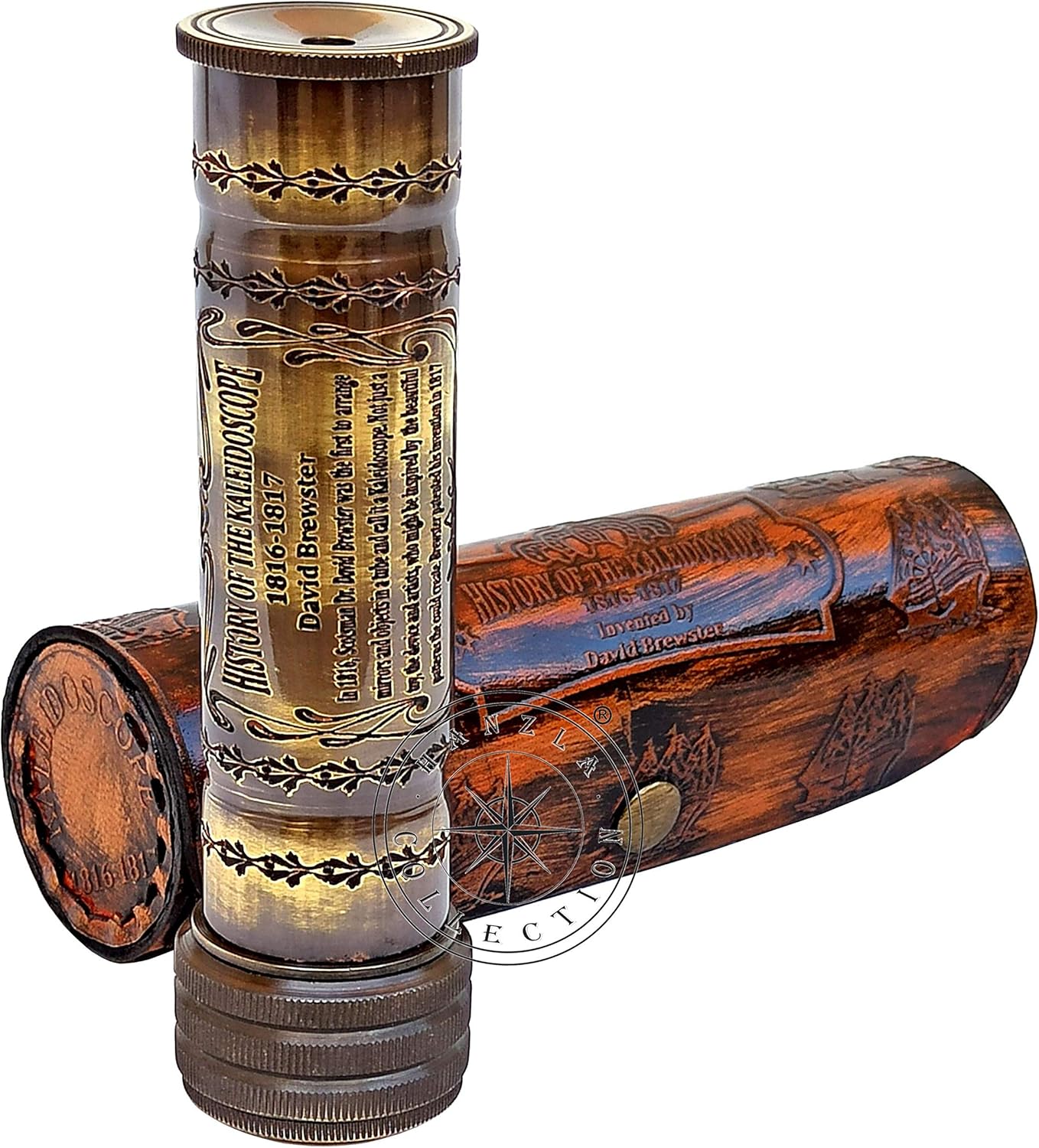 Handmade Brass Kaleidoscope Engraved Nautical Kids Gift with Antique Leather Case Educational Gift Vintage Decor Collection