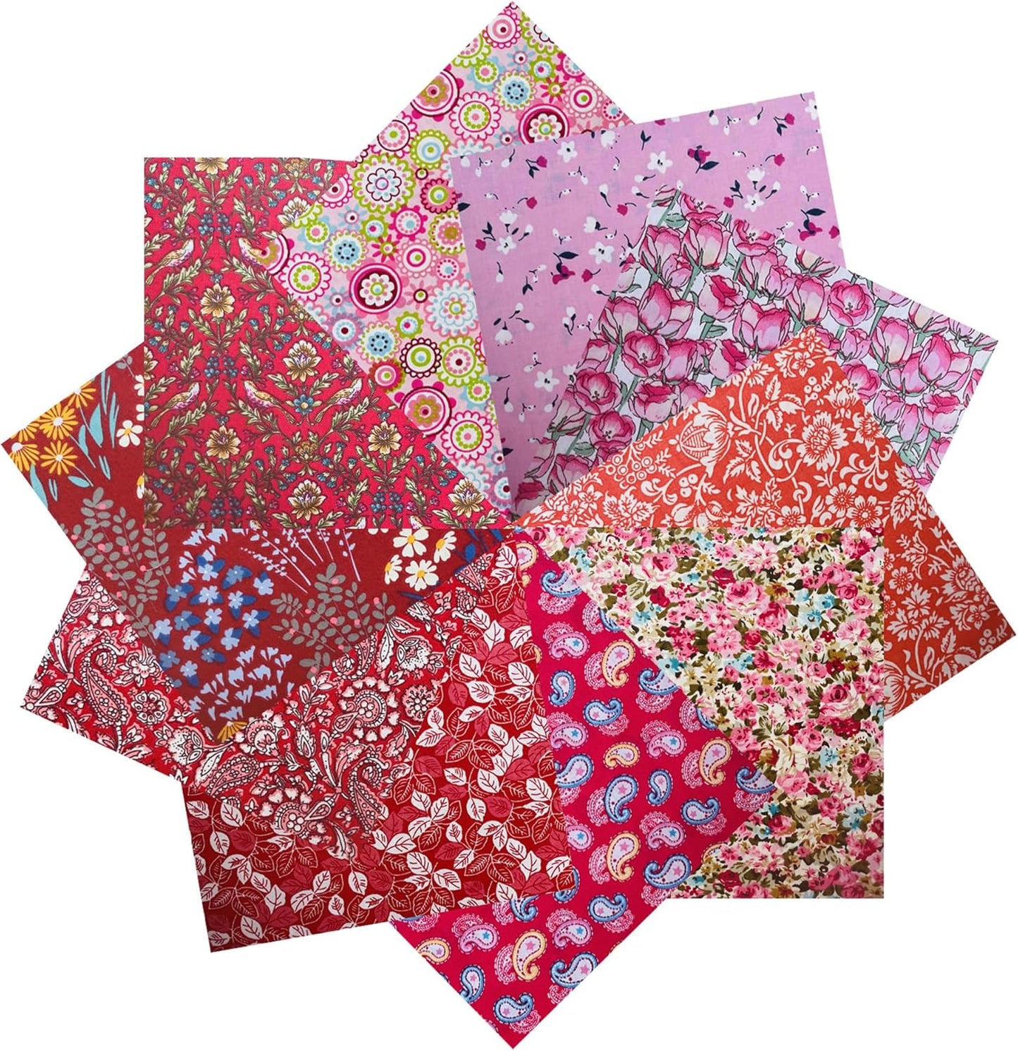 HANPATQUI 50PCS 10 x 10 inch Red Printed 100% Cotton Fat Quarters Fabric for Sewing and Quilting Bundles Precut Fabric Square for DIY Craft Patchwork