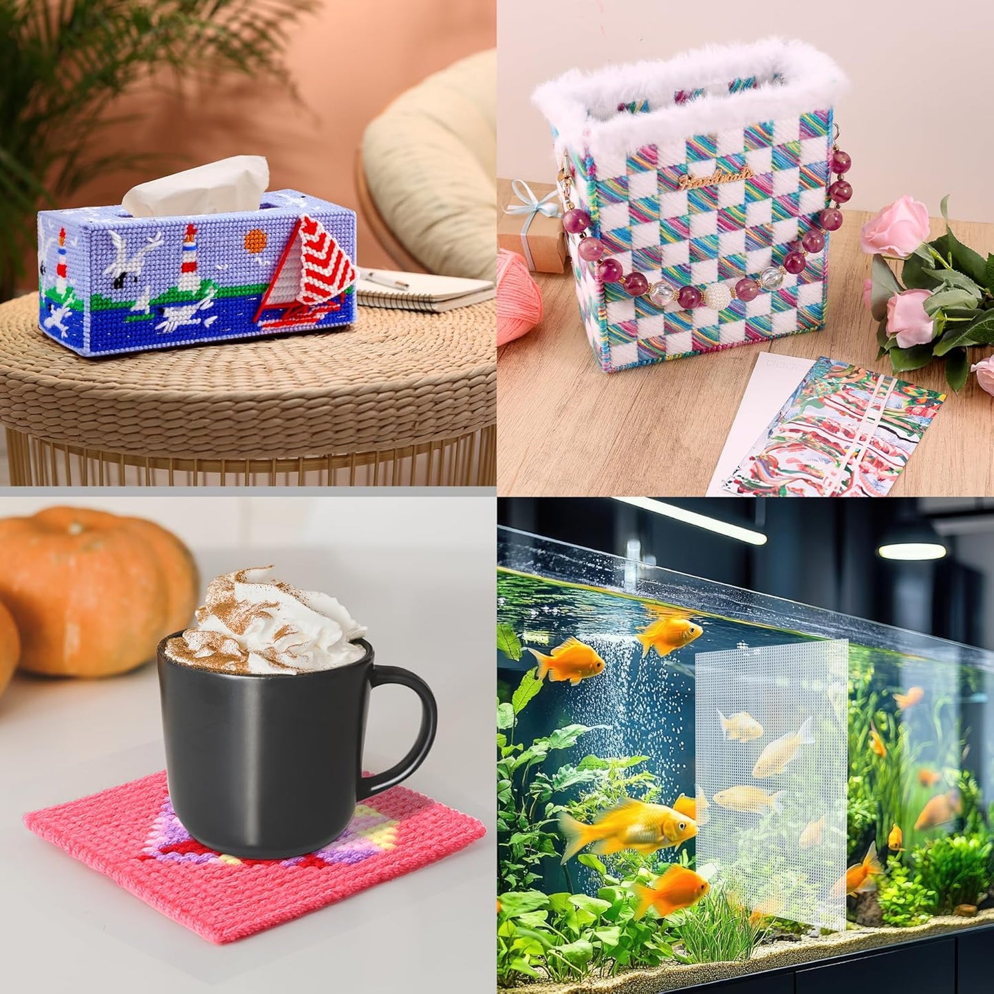 Pllieay 7PCS 7 Count Plastic Canvas Sheets, 10.2 x 13.2 inch Plastic Mesh, Eye Mesh for Embroidery, Acrylic Yarn Crafting, Knit and Crochet Projects, Make Aquarium Dividers (with 5Pcs Weaving Needles)