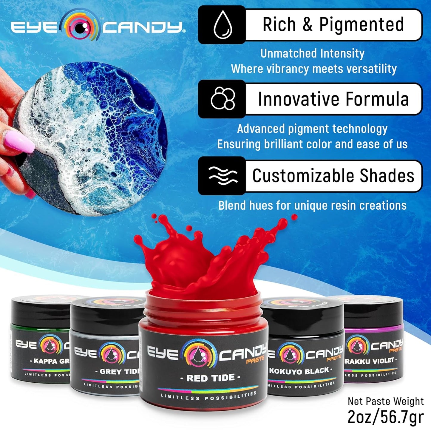 Eye Candy Red Pigment Paste Red Tide (2 oz/RAL 3002) | Epoxy, Resin Art Paste | Highly Pigmented | Resin Art | Woodworking (Red Tide)