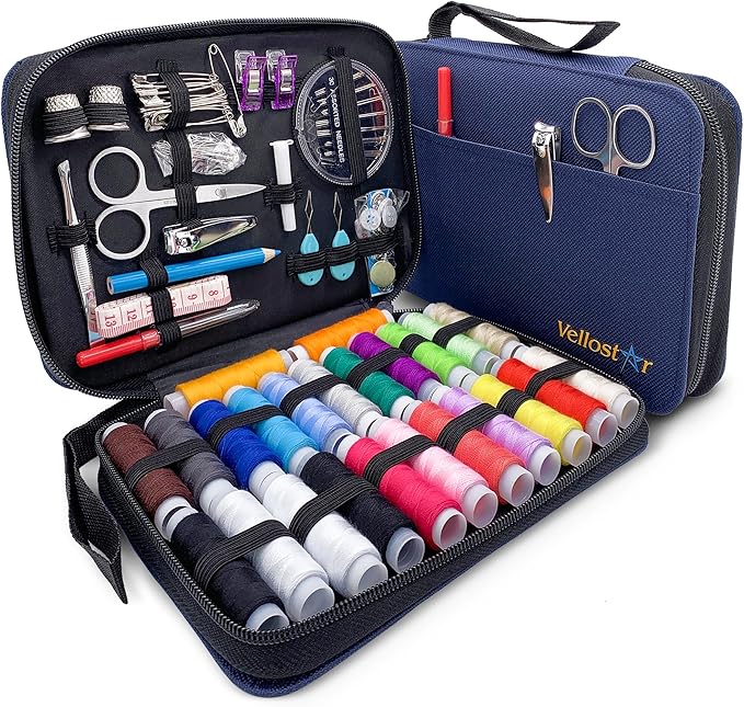 Easy to Use Sewing Kit for Adults and Kids - Needle and Thread Kit with Sewing Supplies and Accessories for Fixing Buttons & Small Repairs, Basic Travel Mending Set for Beginners, Navy Blue