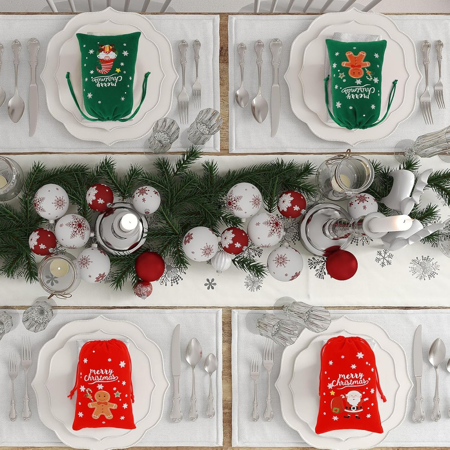 Tapleap Christmas Bags with Drawstring - 50Pcs 4x6 Red and Green Velvet Cloth for Wrapping Dice, Jewelry, Party Favors or Gifts for Friends, Children, Customers