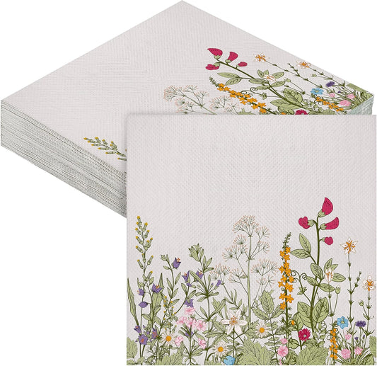 Aodaer 48 Pieces Disposable Fall Paper Napkins, Decoupage Napkins, 13" x 13" Unfolded Garden Party Napkin, Cocktail Dinner Napkin Set for Wedding Birthday Tea Party Supplies
