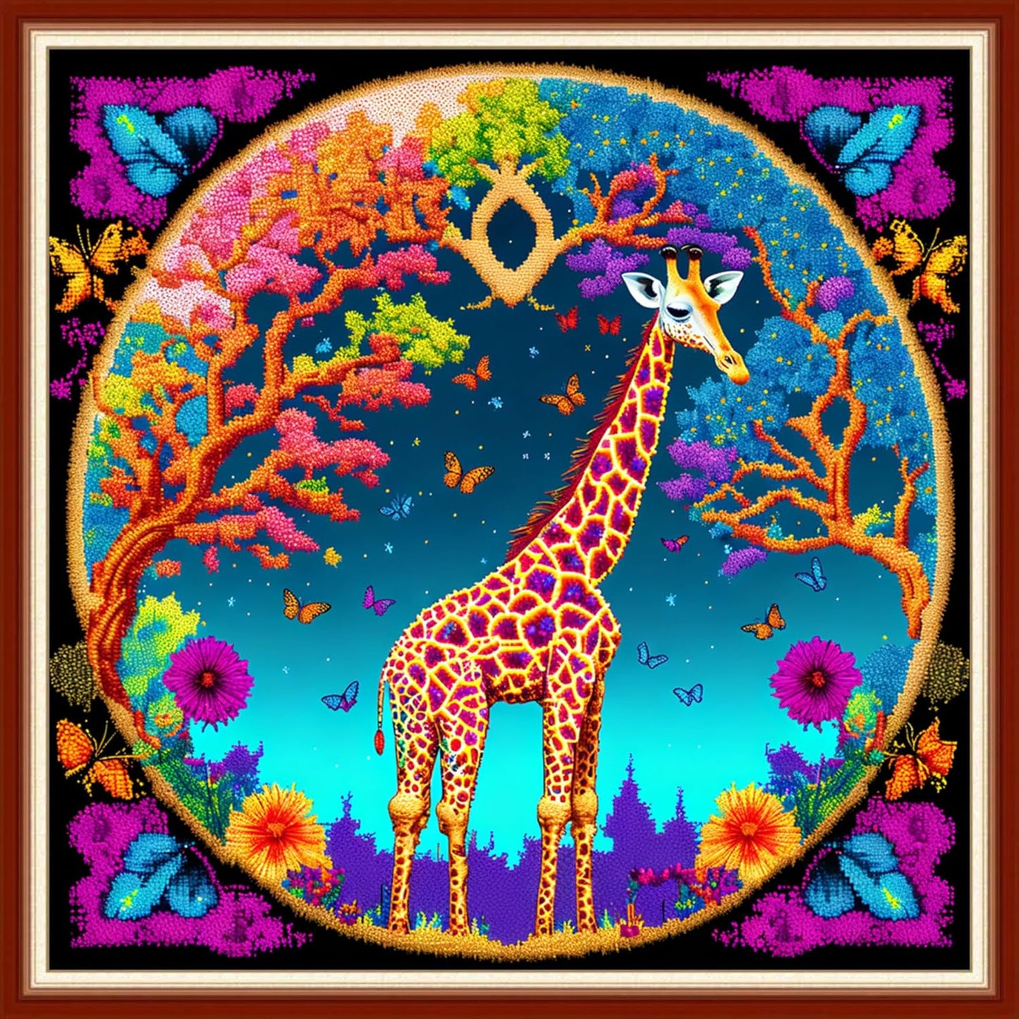 Dimensean Stamped Cross Stitch Kits Full Range of Embroidery Patterns Starter Kits for Beginners Adult or Kids DIY Cross Stitches Needlepoint Kits 11CT-Giraffe Flower 17.7x17.7 inch