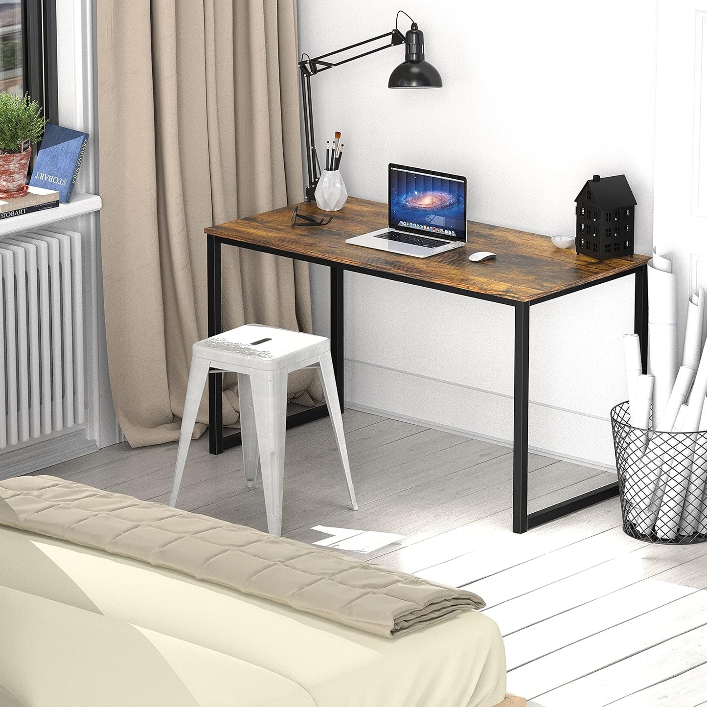 SHW Mission 40-Inch Home Office Computer Desk, Rustic Brown