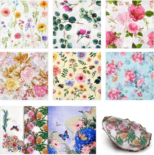 Crtiin 36 Pack 9 Styles Decoupage Napkins Assorted Floral Decorative Decoupage Napkins Chinoiserie Cocktail Paper for DIY Crafting Birthday Party, Each Unfolded 13 Inch(Rural Floral)