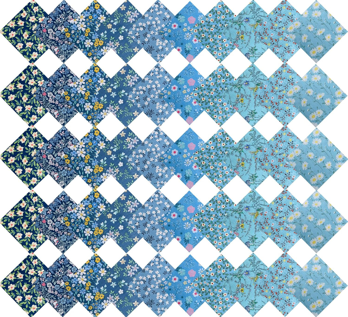 HANPATQUI 50PCS 8 x 8 inch Blue Printed 100% Cotton Fat Quarters Fabric for Sewing and Quilting Bundles Precut Fabric Square for DIY Craft Patchwork