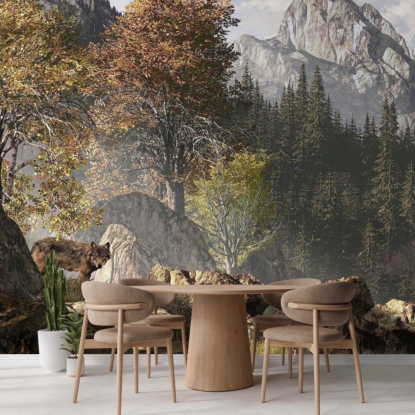 wall26 Wall Sticker/Wall Mural Wolf Near a Lake in a Rocky Mountain Landscape, Not Peel and Stick, Non-Woven Wallpaper Decorative for Bedroom, Living Room, Office - 108x168 inches