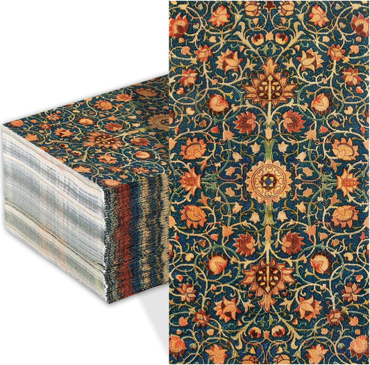 100 Pack William Morris Guest Napkins Vintage Floral Blue Paper Napkins Disposable Paper Hand Towels Dinner Baby Shower Party Supplies Decorative Napkins - 4.3 X 7.8 Inches