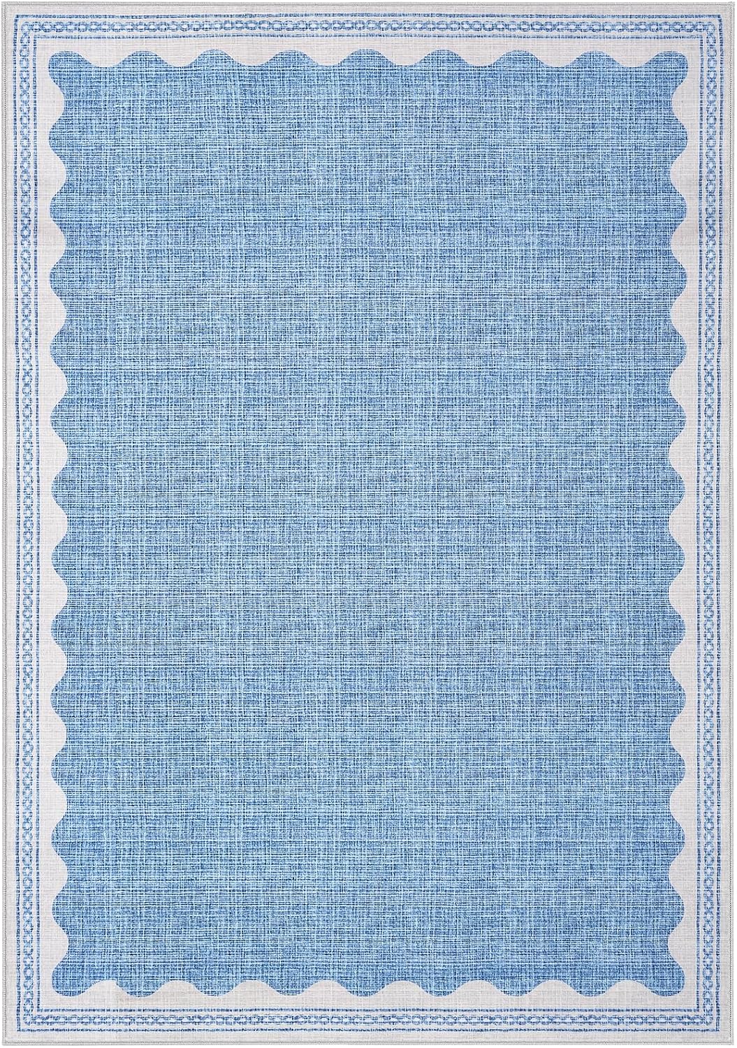 Scalloped Washable Rug 8x10 Area Rugs for Living Room, Solid Blue Rug for Bedroom Girls, Non Slip Throw Carpet with Rubber Back, Soft Dorm Nursery Scalloped 8x10 Rugs for Dining Room