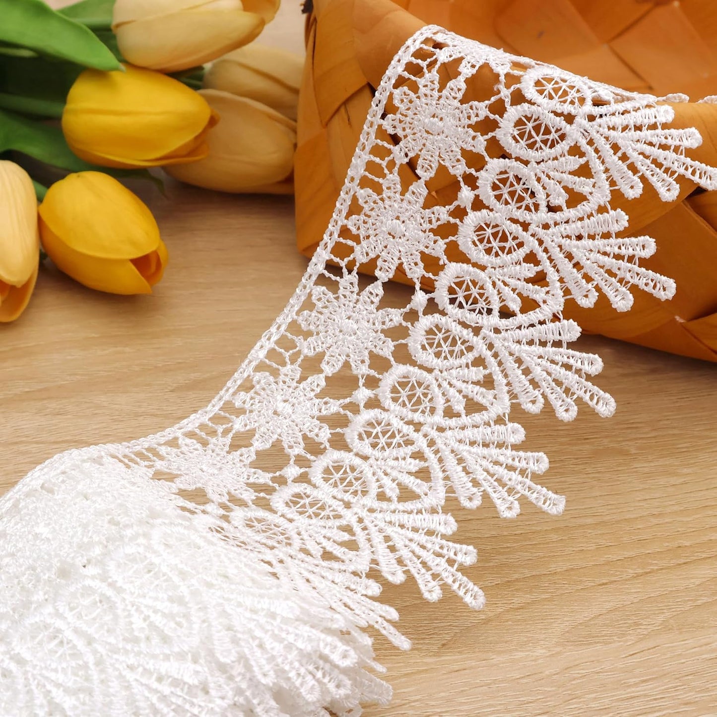 GXTIZAS White Lace Trim 5 Yards Wide Venise Lace Ribbon Embroidered Edge Trim for Sewing Crafts Pillow Case