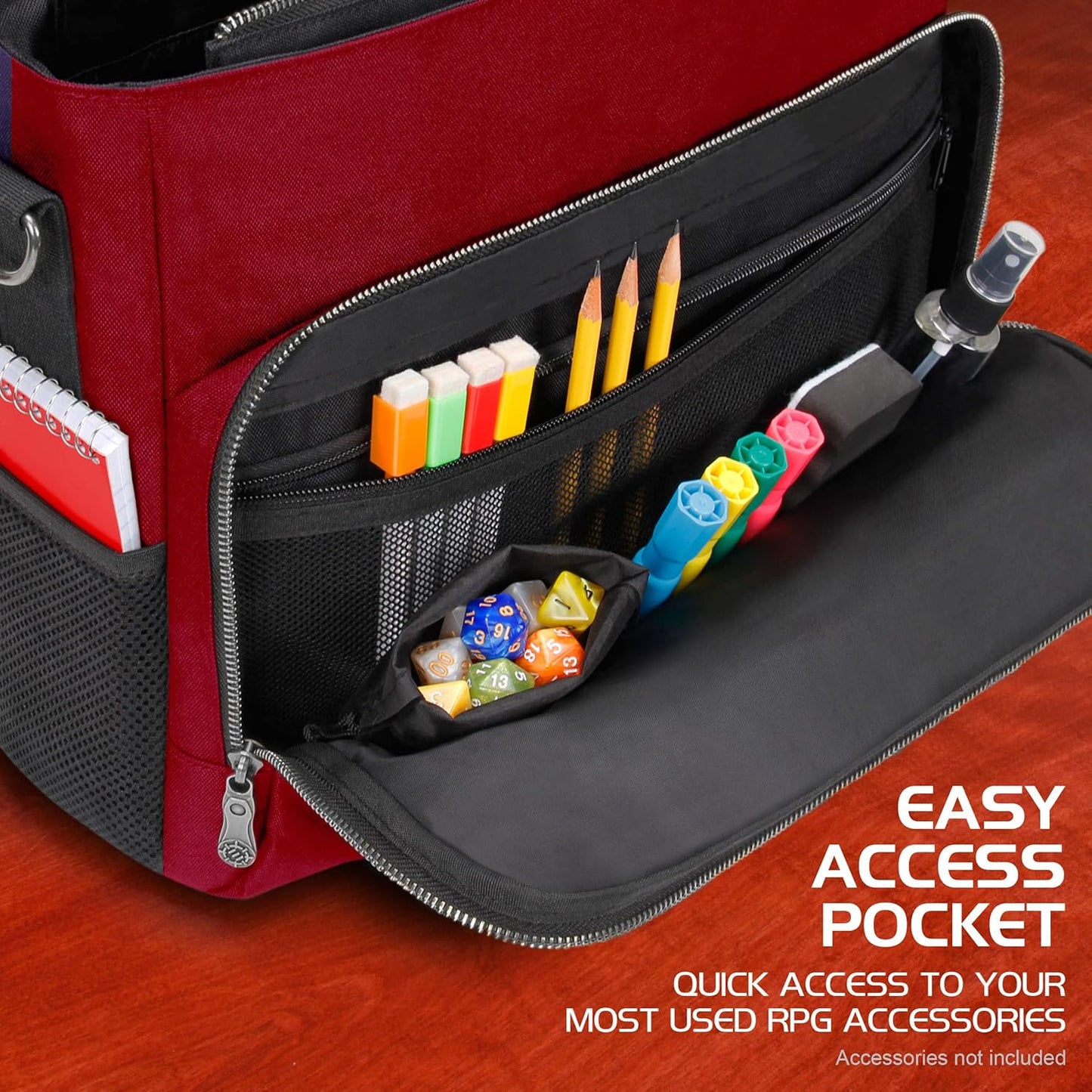 ENHANCE Collector's Edition RPG Player's Essentials DnD Bag - Dragon Hide Exterior Messenger Bag Fits 2-4 Books, Binders, Dice & Accessories, with 17 inch Laptop Slot, Battlemap Straps (Dragon Red)