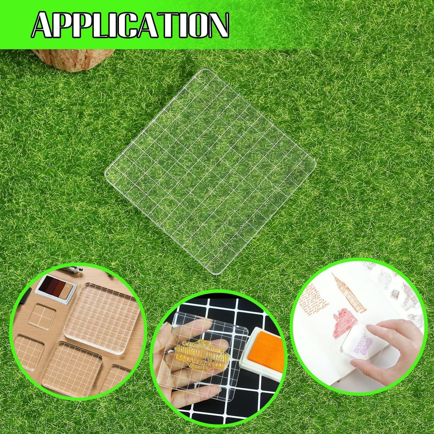 2Pcs Clear Stamp Blocks Set, Square 4 x 4 Inch Acrylic Blocks for Stamping With Grid Lines, Scrapbooking Crafts Tools