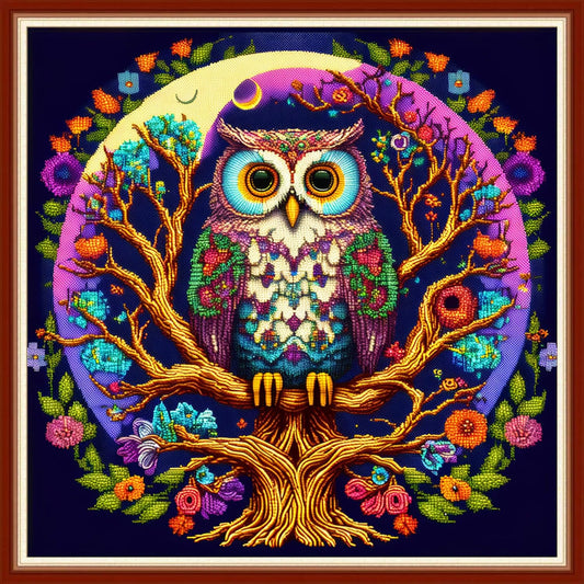 Dimensean Stamped Cross Stitch Kits Full Range of Embroidery Patterns Starter Kits for Beginners Adult or Kids DIY Cross Stitches Needlepoint Kits 11CT-Colorful Owl 17.7x17.7 inch