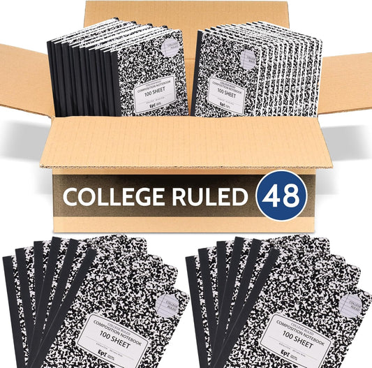 EPI Marble Hardcover College Ruled Composition Notebook | 200 Pages (100 Sheets), 9.75 x 7.5 in, Sturdy Sewn Binding | School, Office, Journaling, Notes - 48 Pack