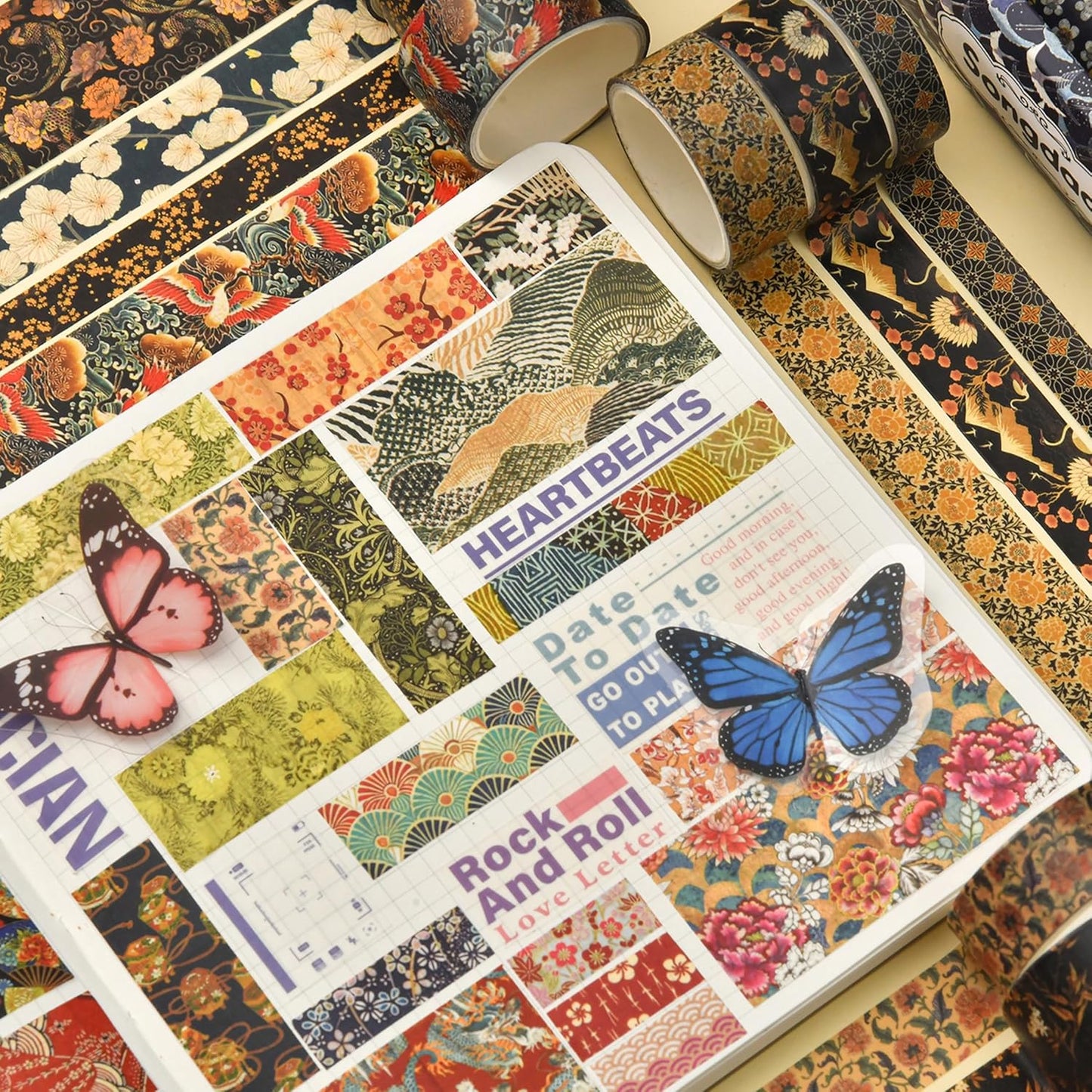 12 Rolls Kyoto Charm Washi Tape Set Japanese Arts Adhesive Tapes Geometric Garden Decorative Masking Tape Sets for Craft, Kids, Scrapbook, DIY, Gift Wrapping (Green Song)