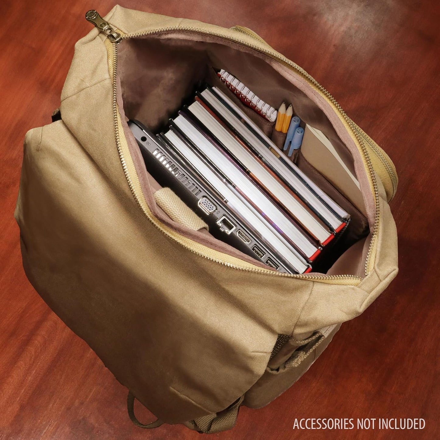 ENHANCE Venture Canvas DnD Backpack - RPG DM Bag for Dungeons and Dragons with Removable Dice Tray - Travel DnD Bag fits 4-6 Books Upright, 17" Laptop/DM Screen Slot, Luggage Slot, Chest and Map Strap