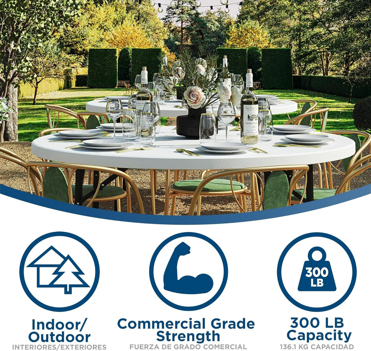 COSCO Commercial 5' (60") Round Blow Mold Table, White