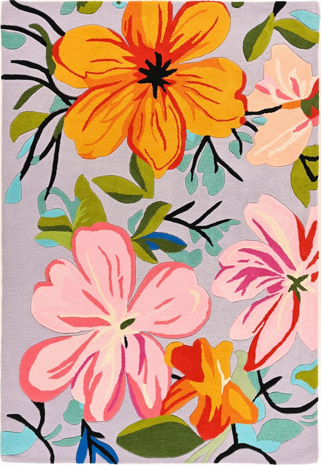 Handmade Wool Floral Area Rug for Living Room | Elegant Flower Garden Design, Soft, Thick and Durable | Bedroom, Dining Room & Home Decor Carpet (7' Round, Floral K)